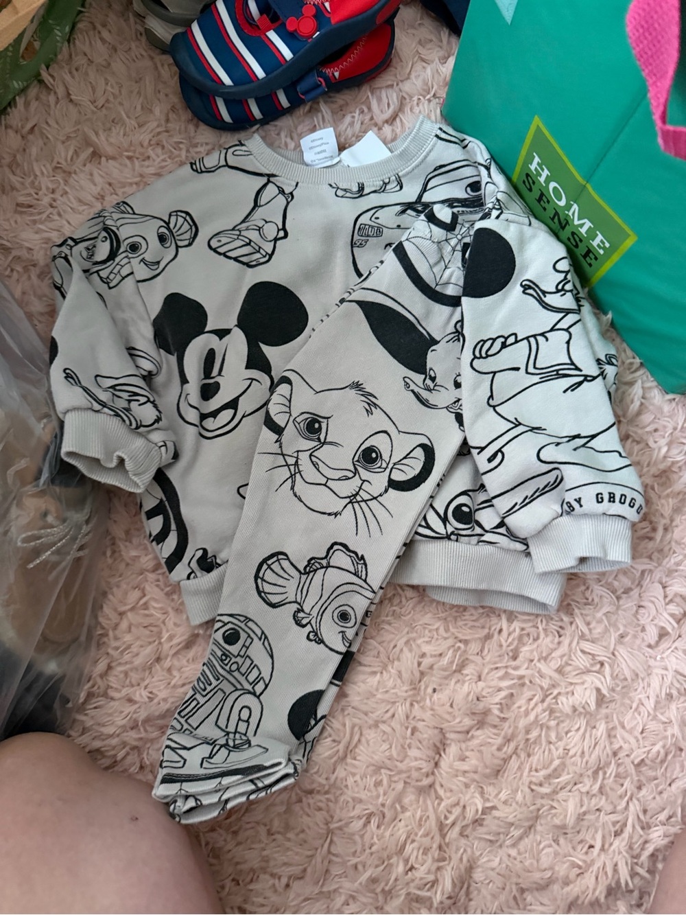 Zara Kids Grey Disney Sweatshirt & Pants Set with Black Character Prints